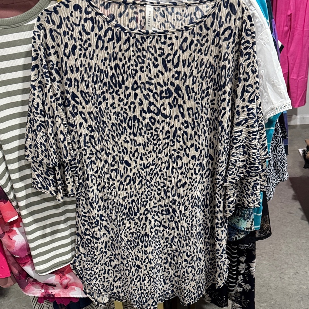 Emerald Beige and Black Leopard Short Sleeve Top